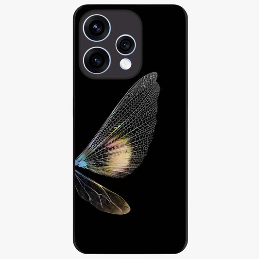 Whispers Of Wings Glass Case showing flat back view with graceful wing inspired artwork and glossy glass finish.