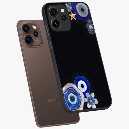 Aesthetic Blue Evil Eye Glass Case displayed in angled mockup highlighting blue evil eye symbol and spiritual aesthetic design.