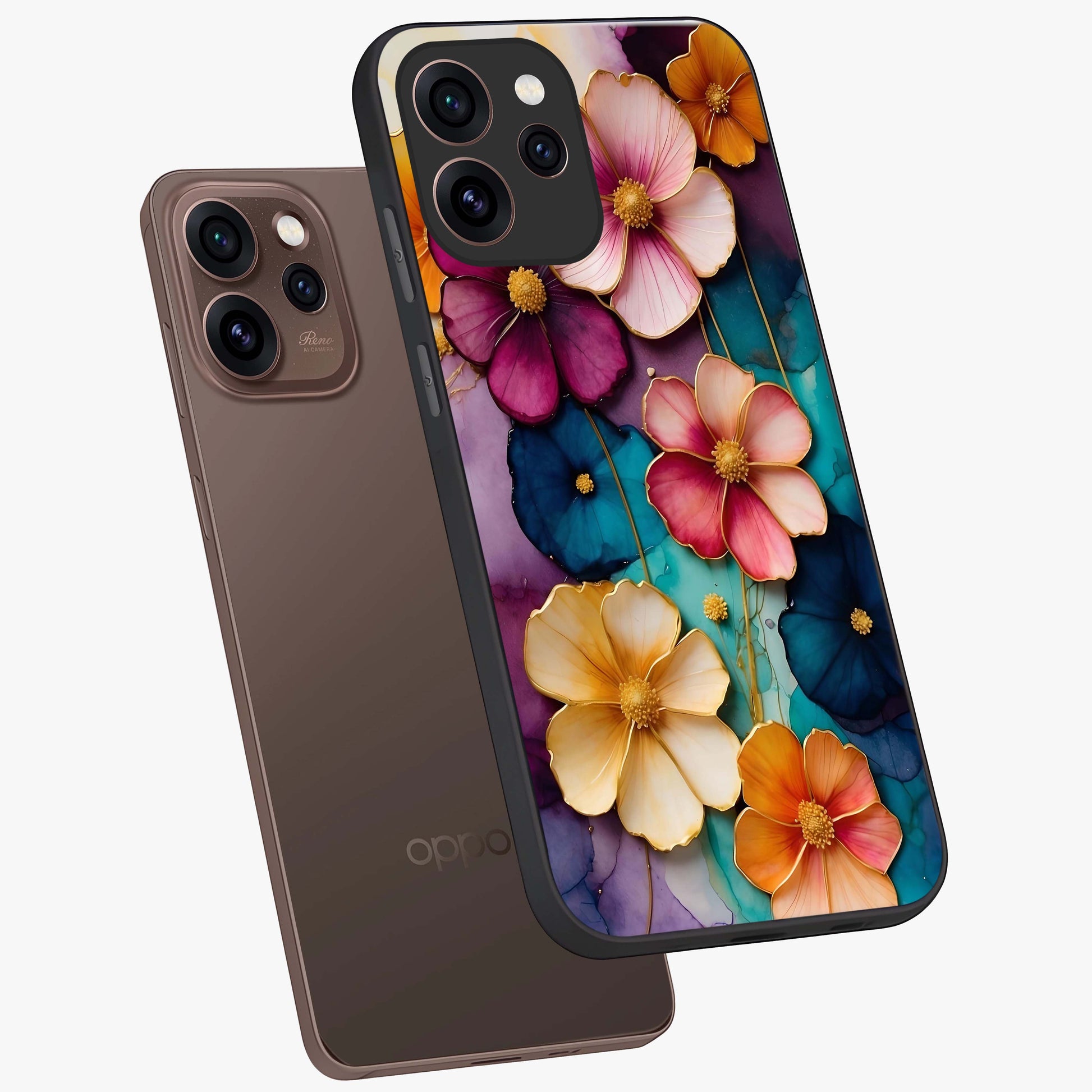 Artlyn Grace Flower Pattern Glass Case displayed in angled mockup highlighting delicate flower pattern design and smooth glass surface.