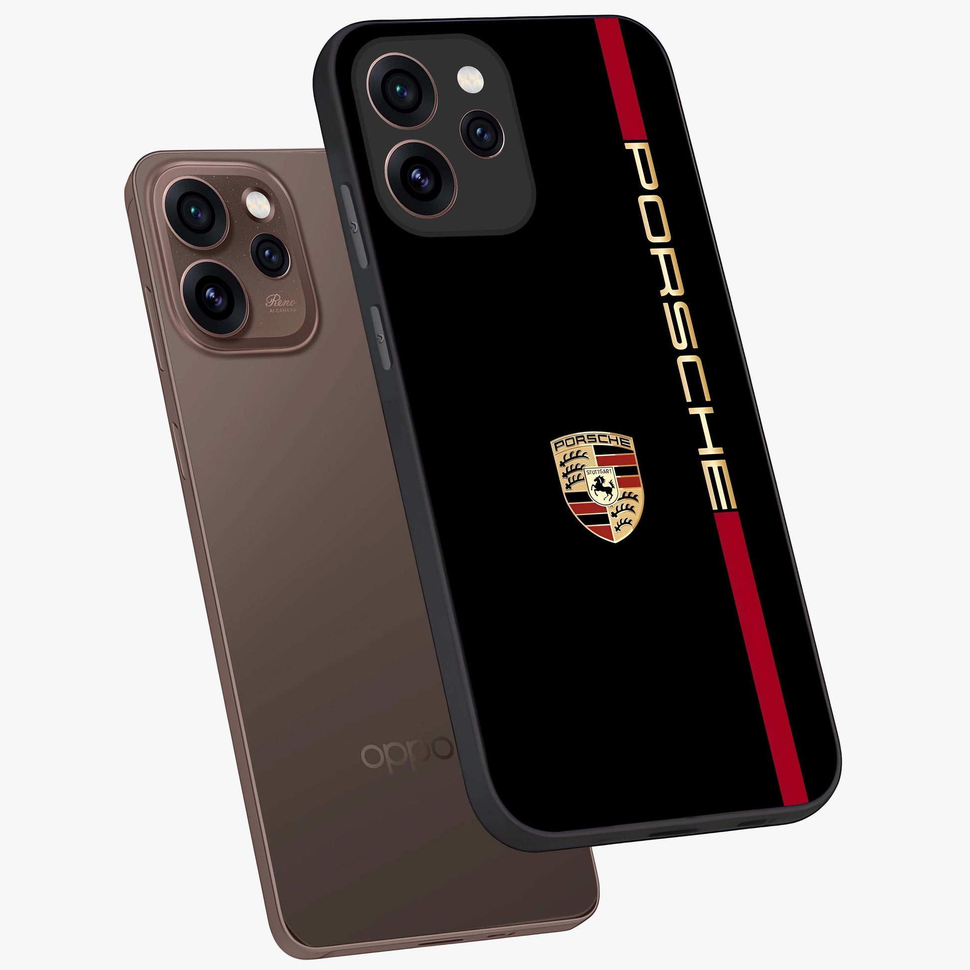 Black Minimal Porsche Glass Case displayed in angled mockup highlighting modern minimal car illustration and clean aesthetic design.