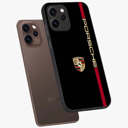 Black Minimal Porsche Glass Case displayed in angled mockup highlighting modern minimal car illustration and clean aesthetic design.