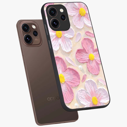 Blush Bloom Texture Glass Case displayed in angled mockup highlighting subtle bloom pattern with aesthetic pastel design.