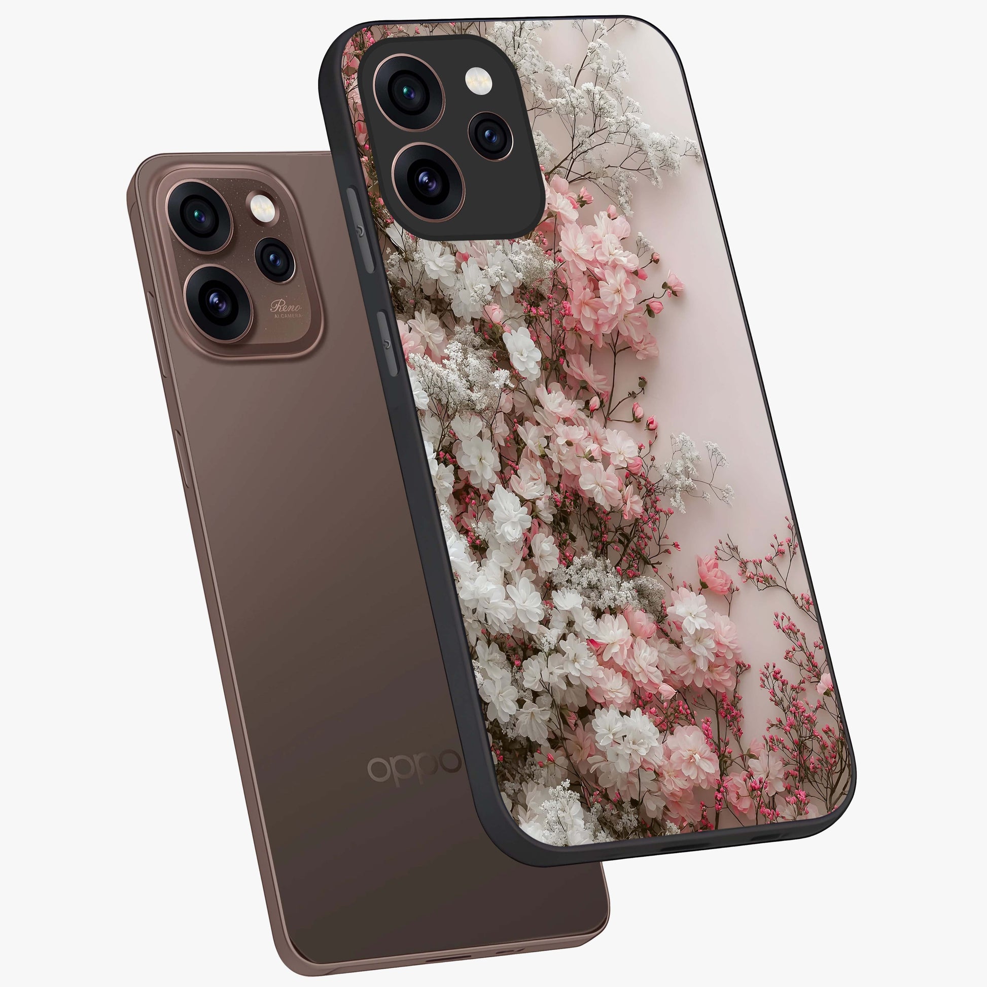 Blush Blossom Cloud Glass Case displayed in angled mockup highlighting soft cloud and blossom design with pastel aesthetic.