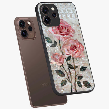 Blush Mosaic Bloom Glass Case displayed in angled mockup highlighting artistic mosaic flower pattern with aesthetic design.