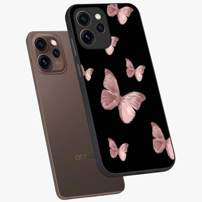 Butterfly Pattern Glass Case displayed in angled mockup highlighting delicate butterfly design and aesthetic pattern style.