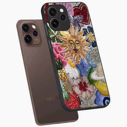 Celestial Floral and Playful Glass Case displayed in angled mockup highlighting playful floral design with dreamy celestial elements.