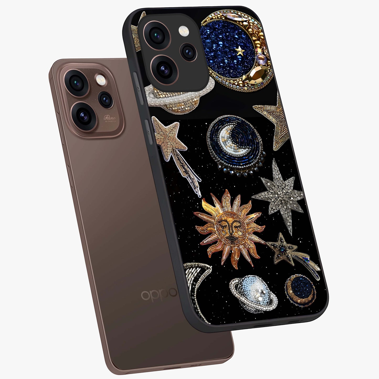 Celestial Gem Constellations Glass Case displayed in angled mockup highlighting gemstone inspired constellation design.