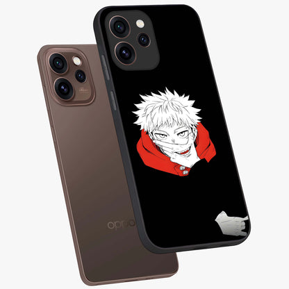 Crimson Chaos Smile Glass Case displayed in angled mockup highlighting edgy crimson smile design with graphic aesthetic.