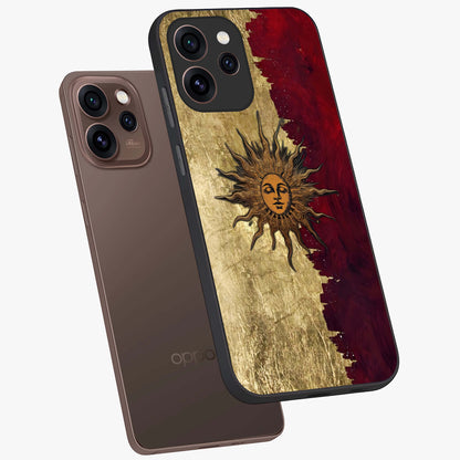 Crimson Sun Majesty Glass Case displayed in angled mockup highlighting majestic crimson sun design with bold aesthetic style.