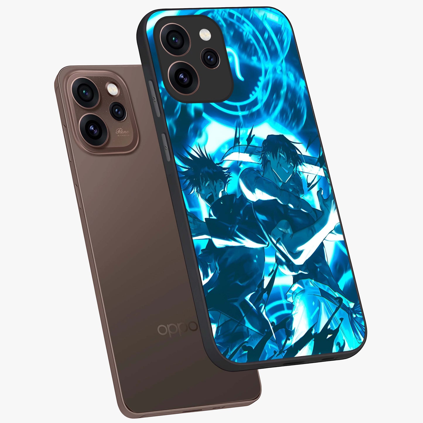 Cursed Energy Clash Glass Case displayed in angled mockup highlighting powerful battle inspired graphic with anime style aesthetic.