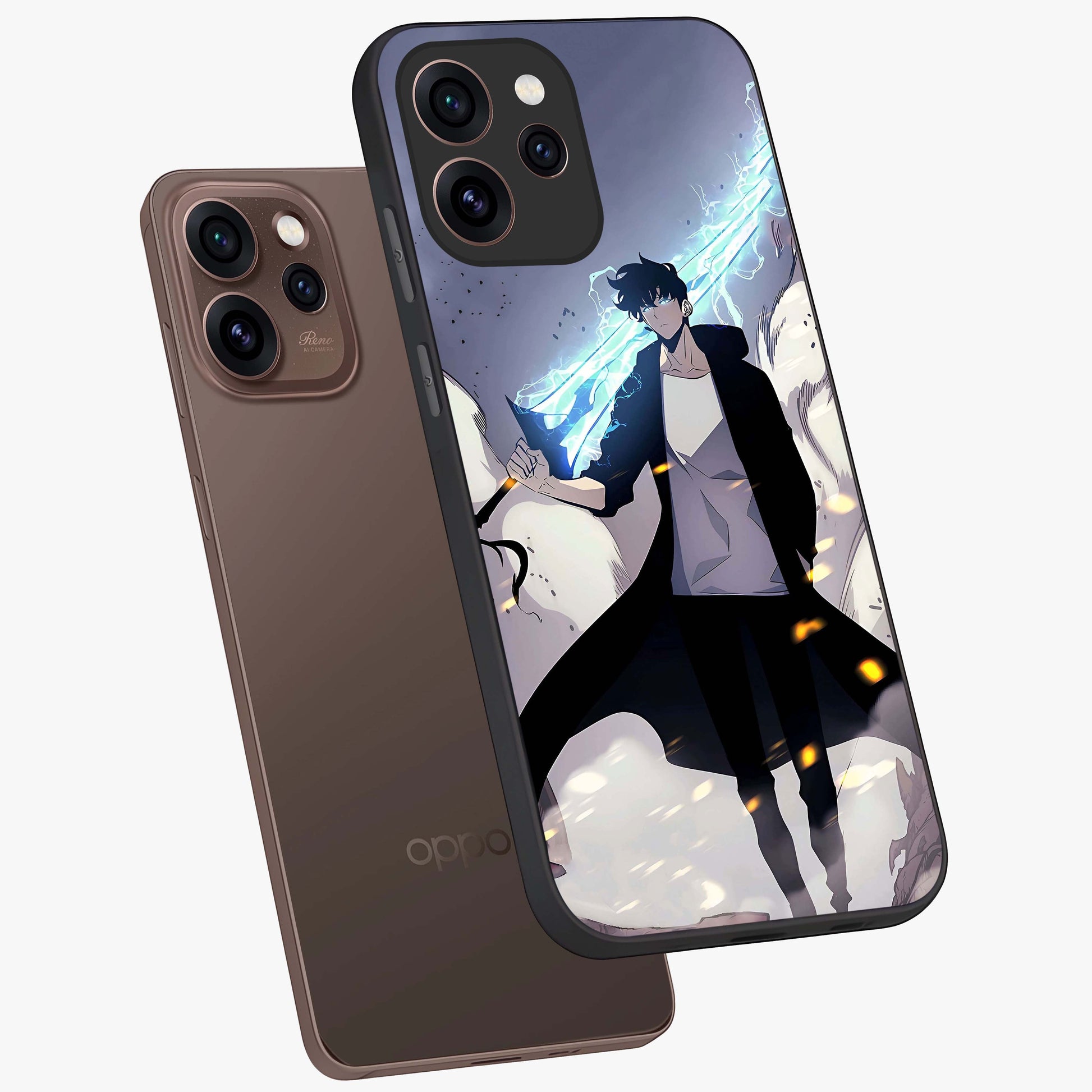 Dark Lightning Anime Warrior Glass Case displayed in angled mockup highlighting powerful lightning themed anime illustration.