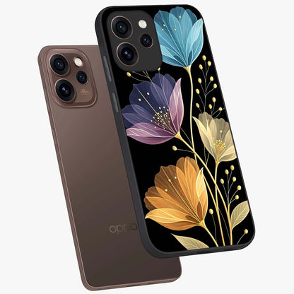 Delicate Multicolor Flowers Glass Case displayed in angled mockup highlighting colorful flower pattern with soft aesthetic style.