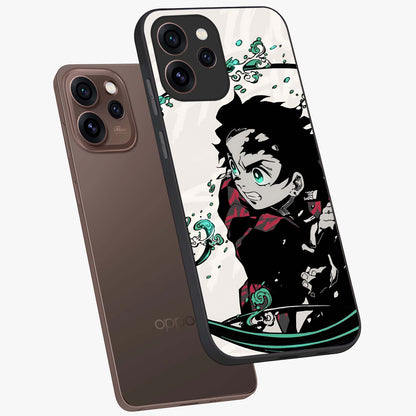 Demon Slayer Glass Case displayed in angled mockup highlighting dramatic anime character design with action aesthetic.