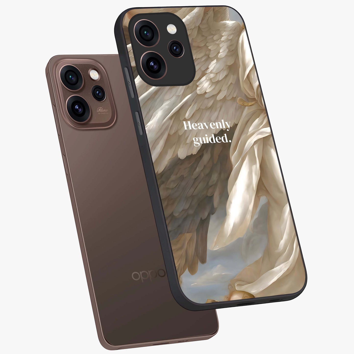 Divine Winged Grace Glass Case displayed in angled mockup highlighting graceful wing design with divine aesthetic style.