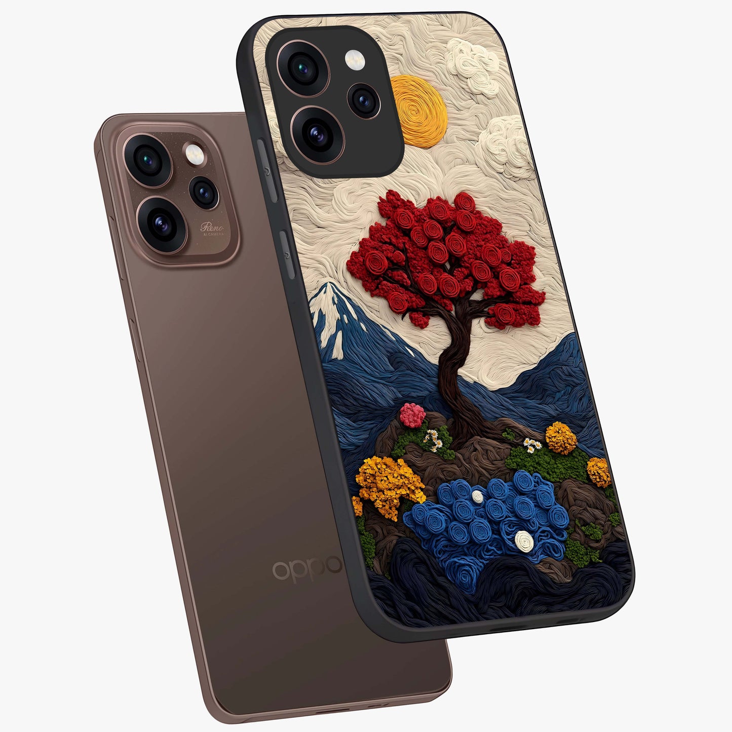 Eternal Nature Tapestry Glass Case displayed in angled mockup highlighting detailed botanical pattern with artistic aesthetic.