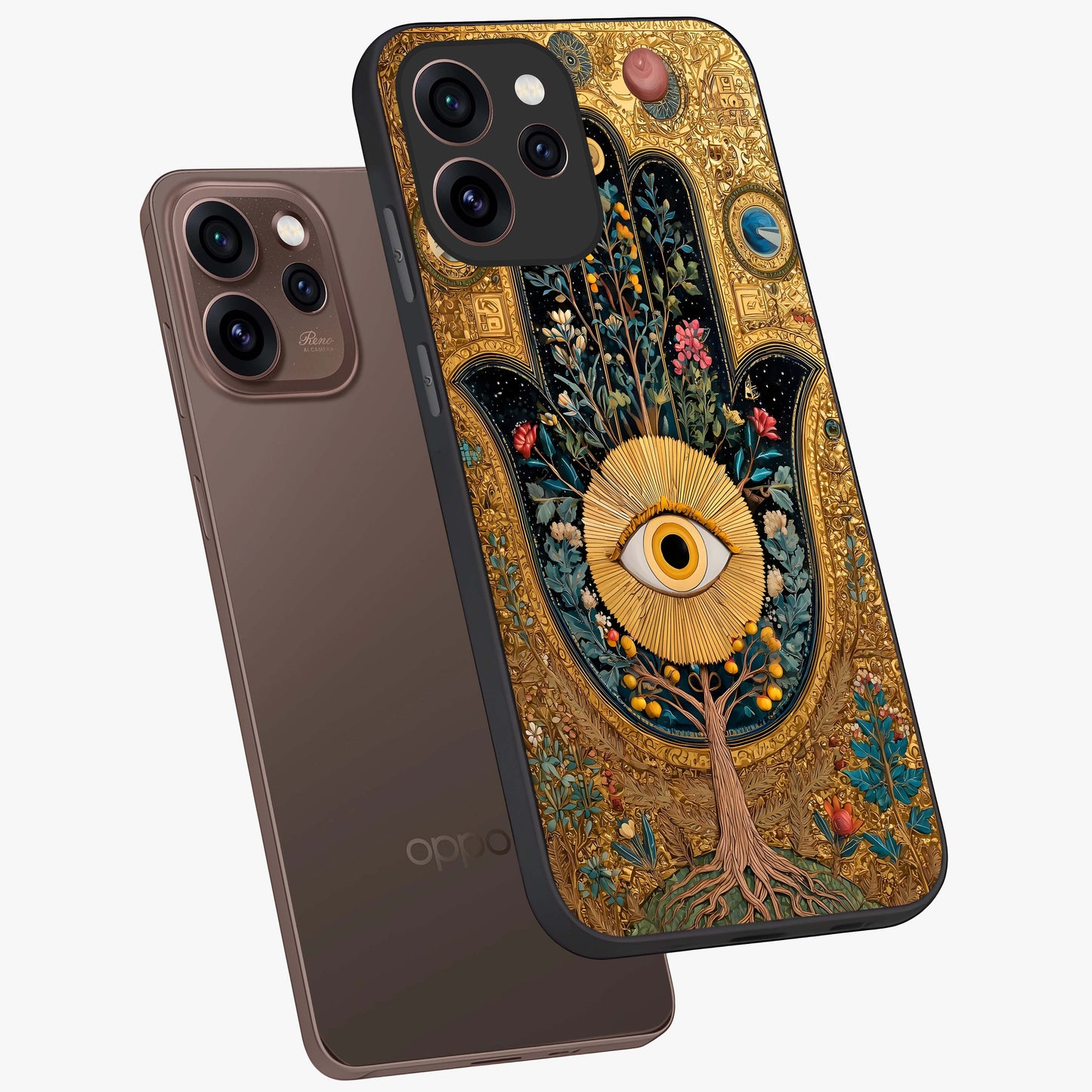 Ethereal Evil Eye Glass Case displayed in angled mockup highlighting protective evil eye symbol with spiritual aesthetic design.