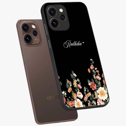 Floral Design With a Custom Personalized Name Glass Case displayed in angled mockup highlighting elegant floral pattern with custom name feature.