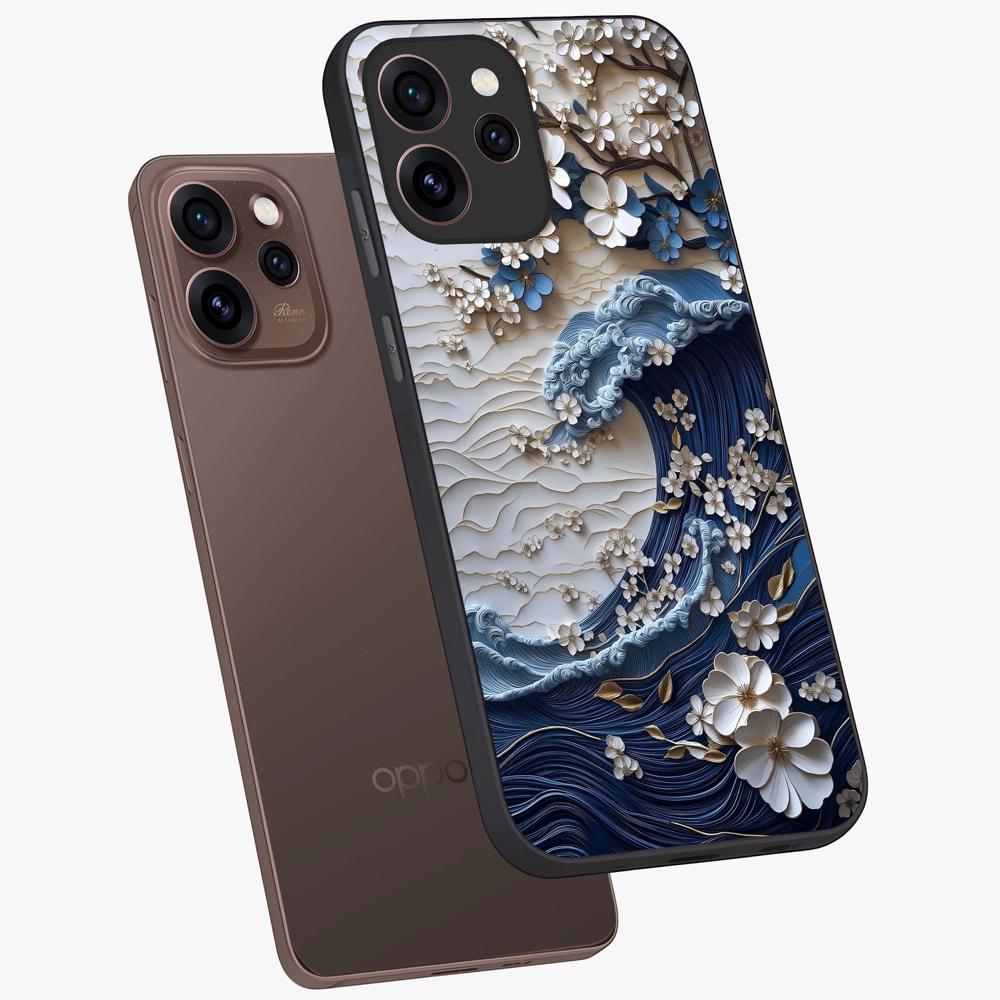 Floral Wave Origami Glass Case displayed in angled mockup highlighting geometric origami flower design with modern aesthetic style.