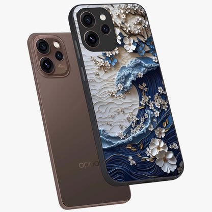 Floral Wave Origami Glass Case displayed in angled mockup highlighting geometric origami flower design with modern aesthetic style.