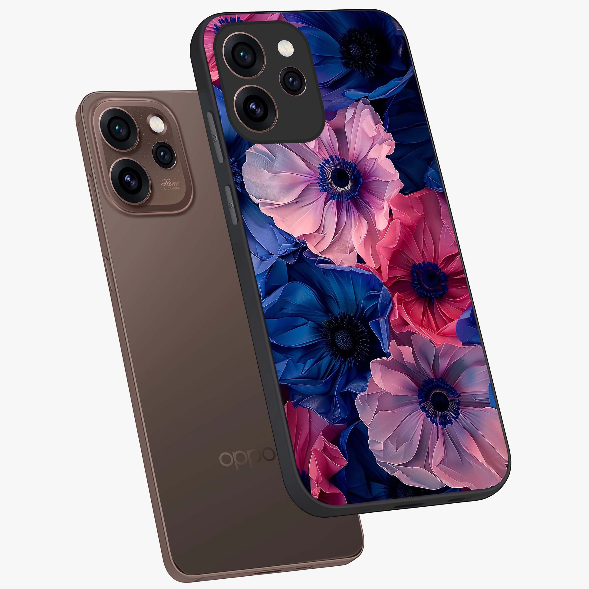 Flower Paper Art Pattern Glass Case displayed in angled mockup highlighting layered paper flower design with artistic aesthetic.