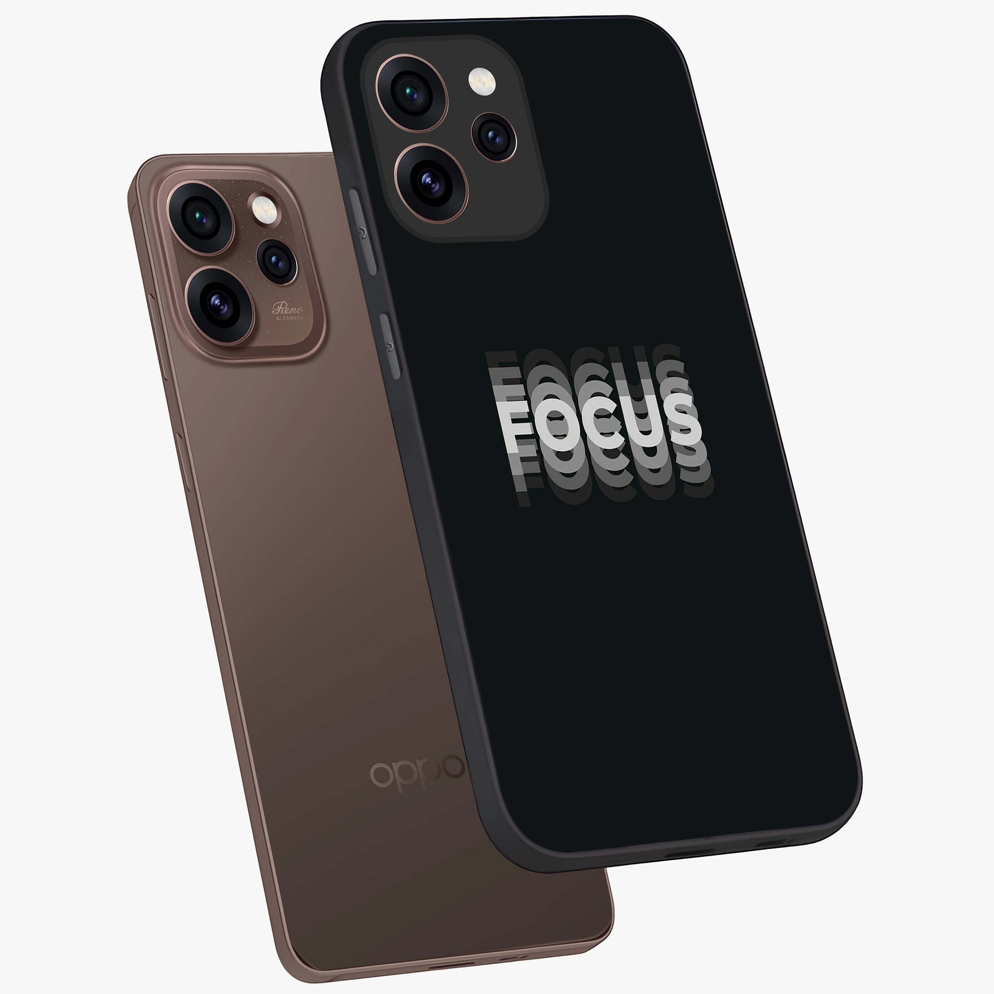 Focus Mode On Glass Case displayed in angled mockup highlighting clean minimal text artwork with modern aesthetic style.