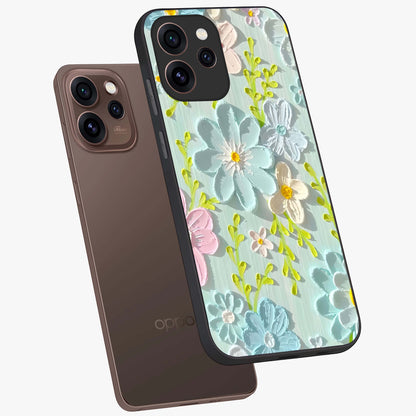 Frosted Petal Garden Glass Case displayed in angled mockup highlighting delicate flower petal design with calm garden aesthetic.