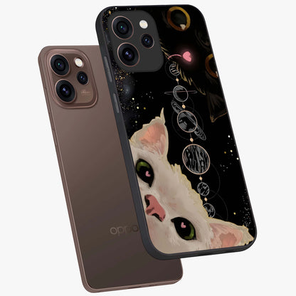 Galactic Cat Glass Case displayed in angled mockup highlighting celestial feline illustration with galaxy aesthetic style.