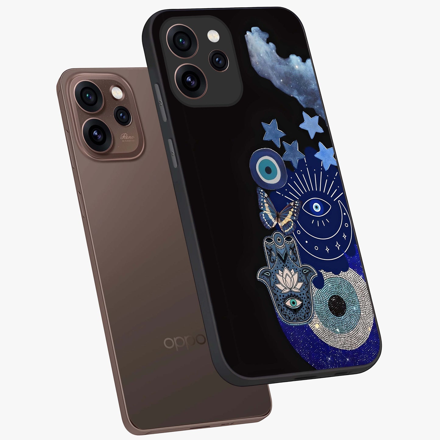 Galactic Charm Cluster Glass Case displayed in angled mockup highlighting luminous galaxy inspired design with dreamy aesthetic.