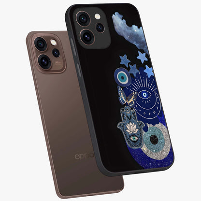 Galactic Charm Cluster Glass Case displayed in angled mockup highlighting luminous galaxy inspired design with dreamy aesthetic.