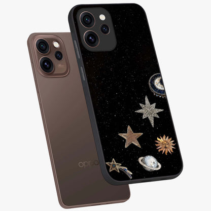 Galactic Charm Glow Glass Case displayed in angled mockup highlighting luminous galaxy inspired design with dreamy aesthetic.