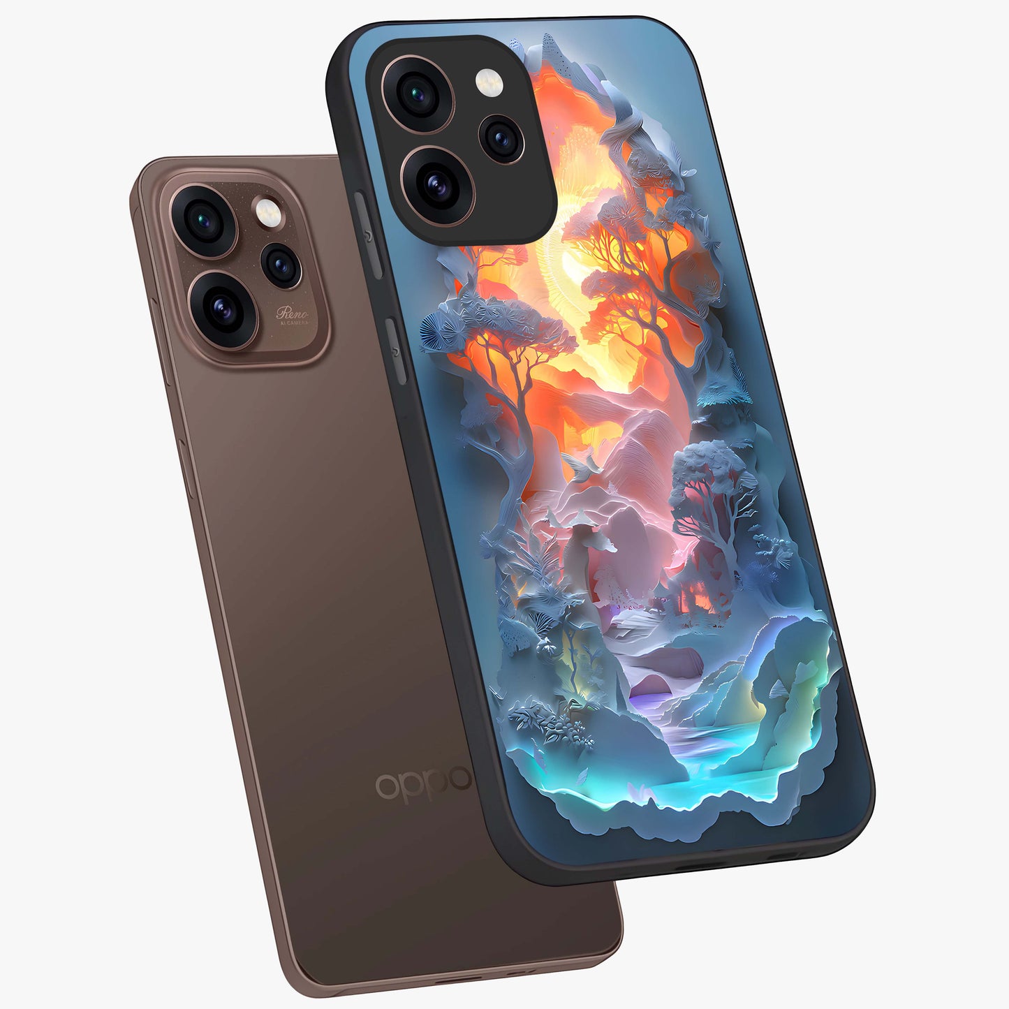 Glow Forest Portal Glass Case displayed in angled mockup highlighting mystical forest design with magical glowing aesthetic.