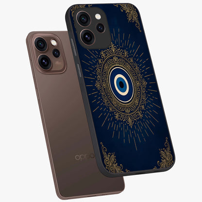 Golden Celestial Charm Glass Case displayed in angled mockup highlighting sparkling cosmic charm design with celestial aesthetic.