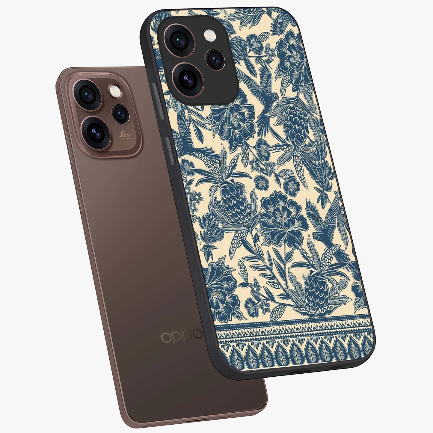 Heirloom Wild Bloom Glass Case displayed in angled mockup highlighting botanical bloom design with classic aesthetic style.