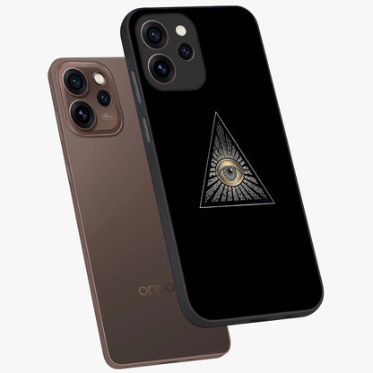 Illuminati Evil Glass Case displayed in angled mockup highlighting dark occult inspired design with bold aesthetic style.