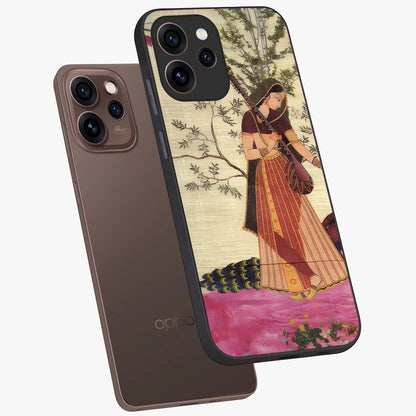 Lady With Veena Art Glass Case displayed in angled mockup highlighting graceful musical illustration with cultural artistic aesthetic.