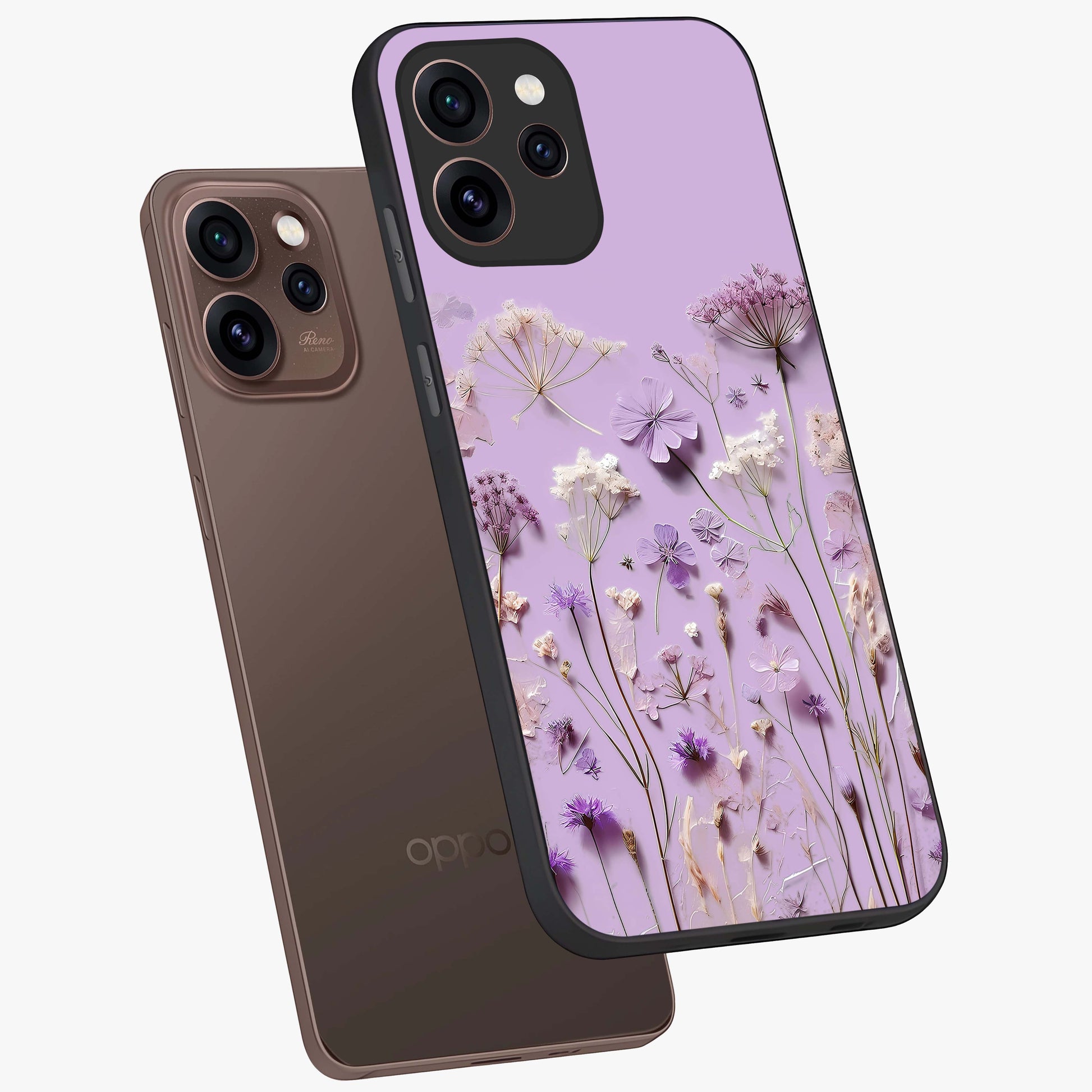 Lavender Blossom Dream Glass Case displayed in angled mockup highlighting dreamy lavender flower design with calming aesthetic style.