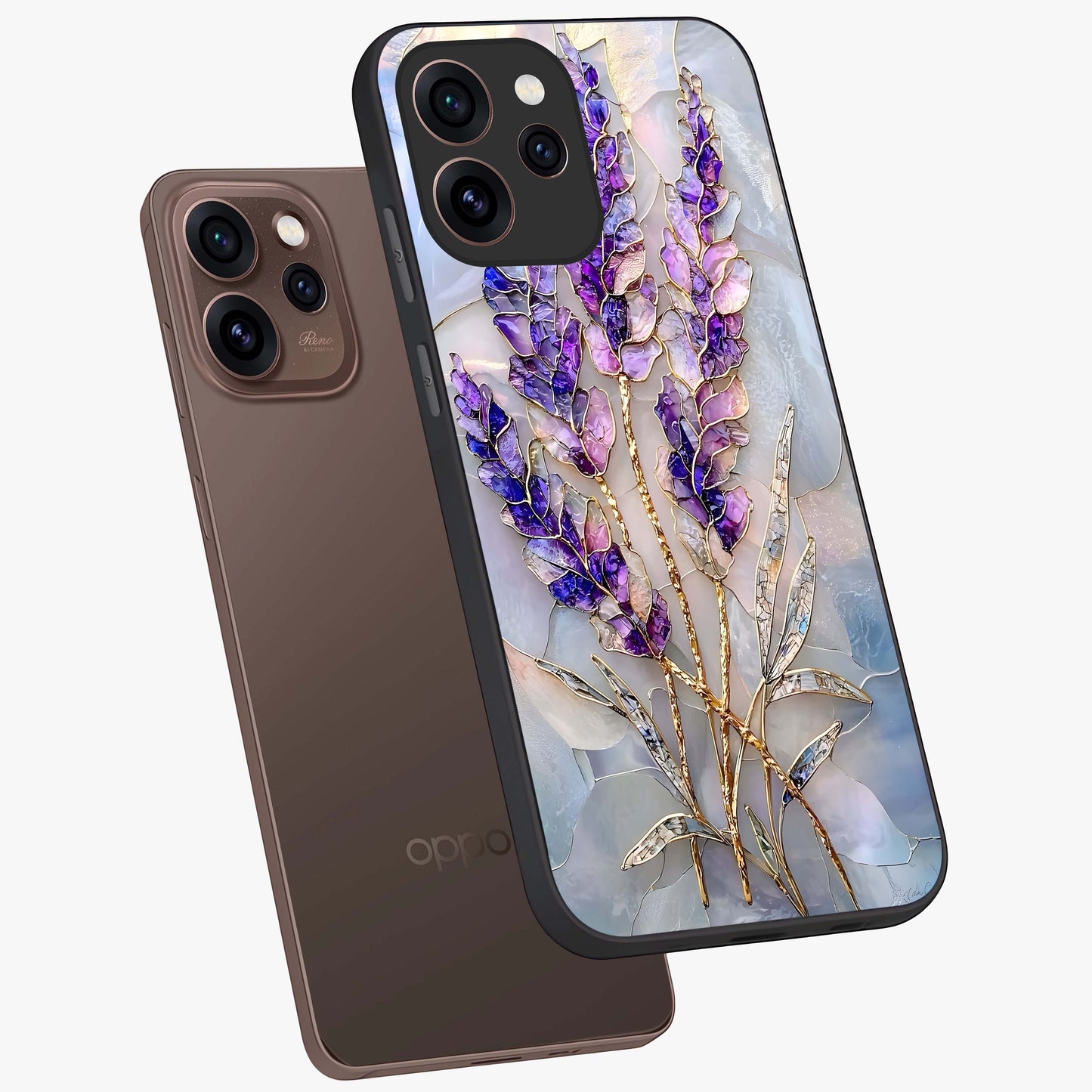 Lavender Dream Glow Glass Case displayed in angled mockup highlighting dreamy purple glow design with soft artistic style.
