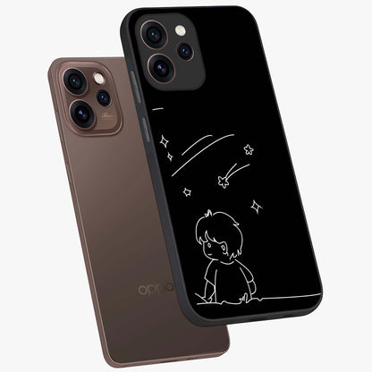 Line Art Boy With Shooting Stars Glass Case displayed in angled mockup highlighting elegant line art design with dreamy star aesthetic.