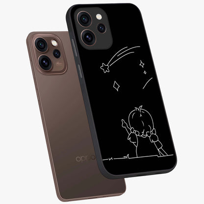 Line Art Girl With Shooting Stars Glass Case displayed in angled mockup highlighting elegant line art design with dreamy star aesthetic.