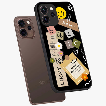 Lucky Aesthetic Collage Glass Case displayed in angled mockup highlighting stylish collage pattern with modern aesthetic vibe.