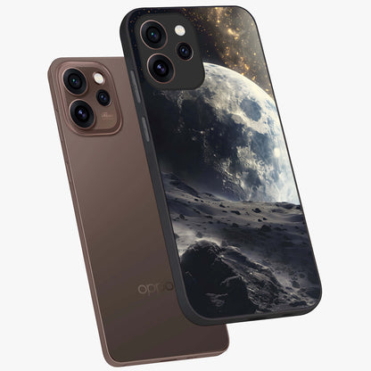 Lunar Horizon Glow Glass Case displayed in angled mockup highlighting celestial moon design with dreamy night aesthetic.