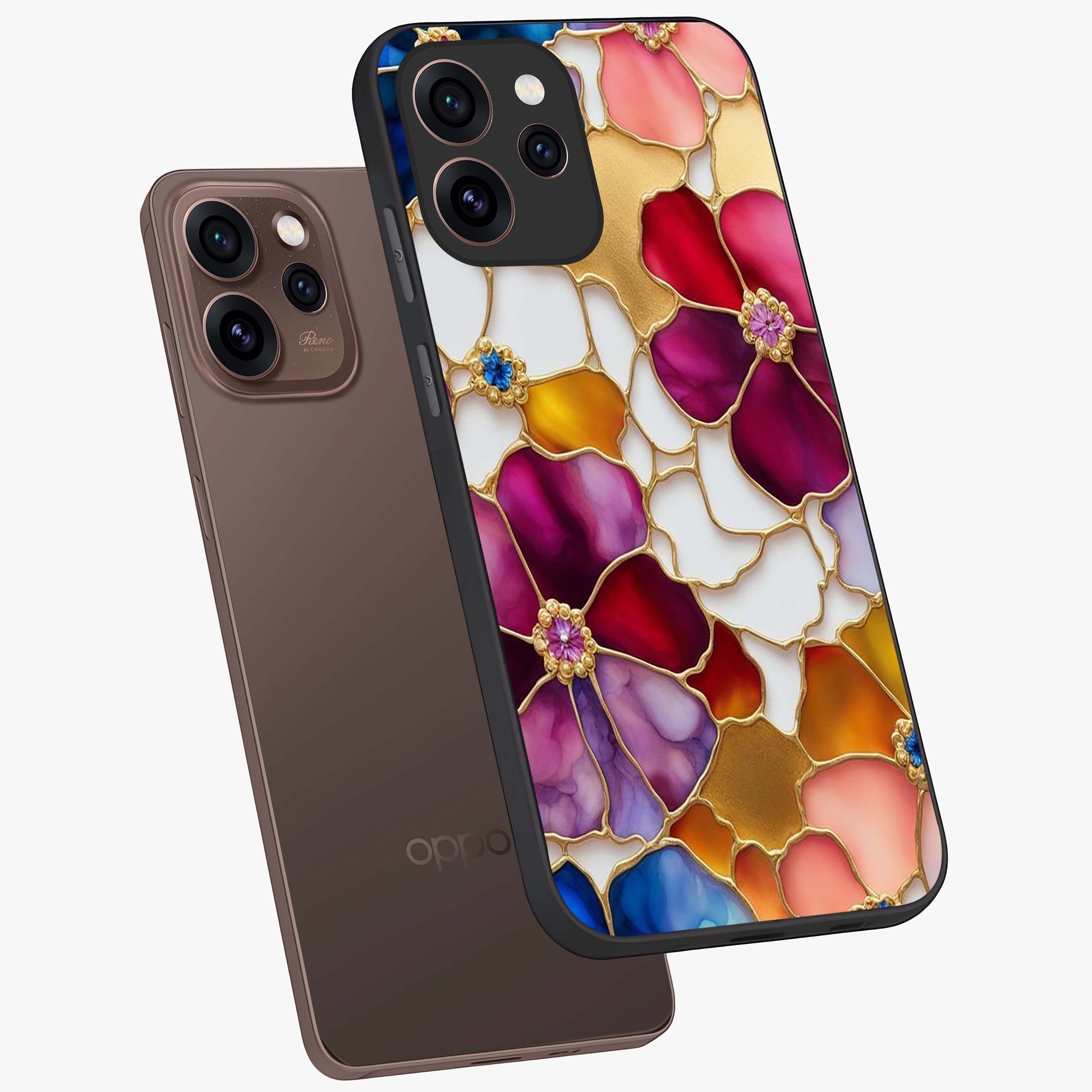 Marble Flower Pattern Glass Case displayed in angled mockup highlighting elegant marble floral design with modern aesthetic.
