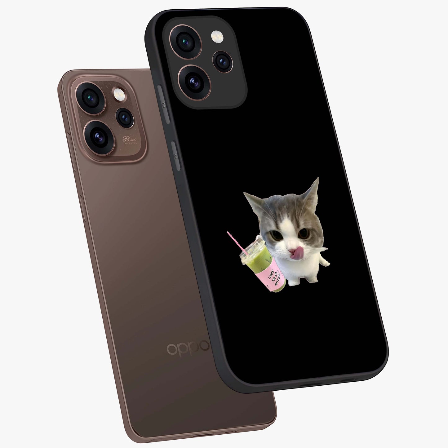 Matcha Cat Style Glass Case displayed in angled mockup highlighting playful feline design with pastel matcha aesthetic.