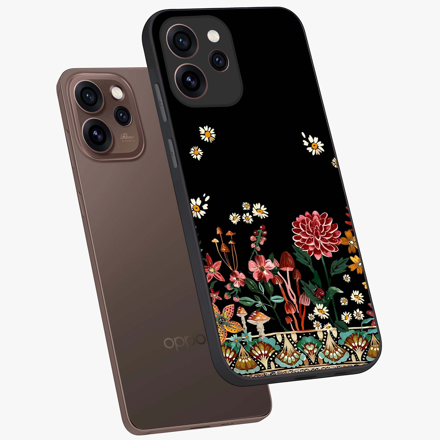 Midnight Bloom Pattern Glass Case displayed in angled mockup highlighting elegant flower design with midnight aesthetic style.