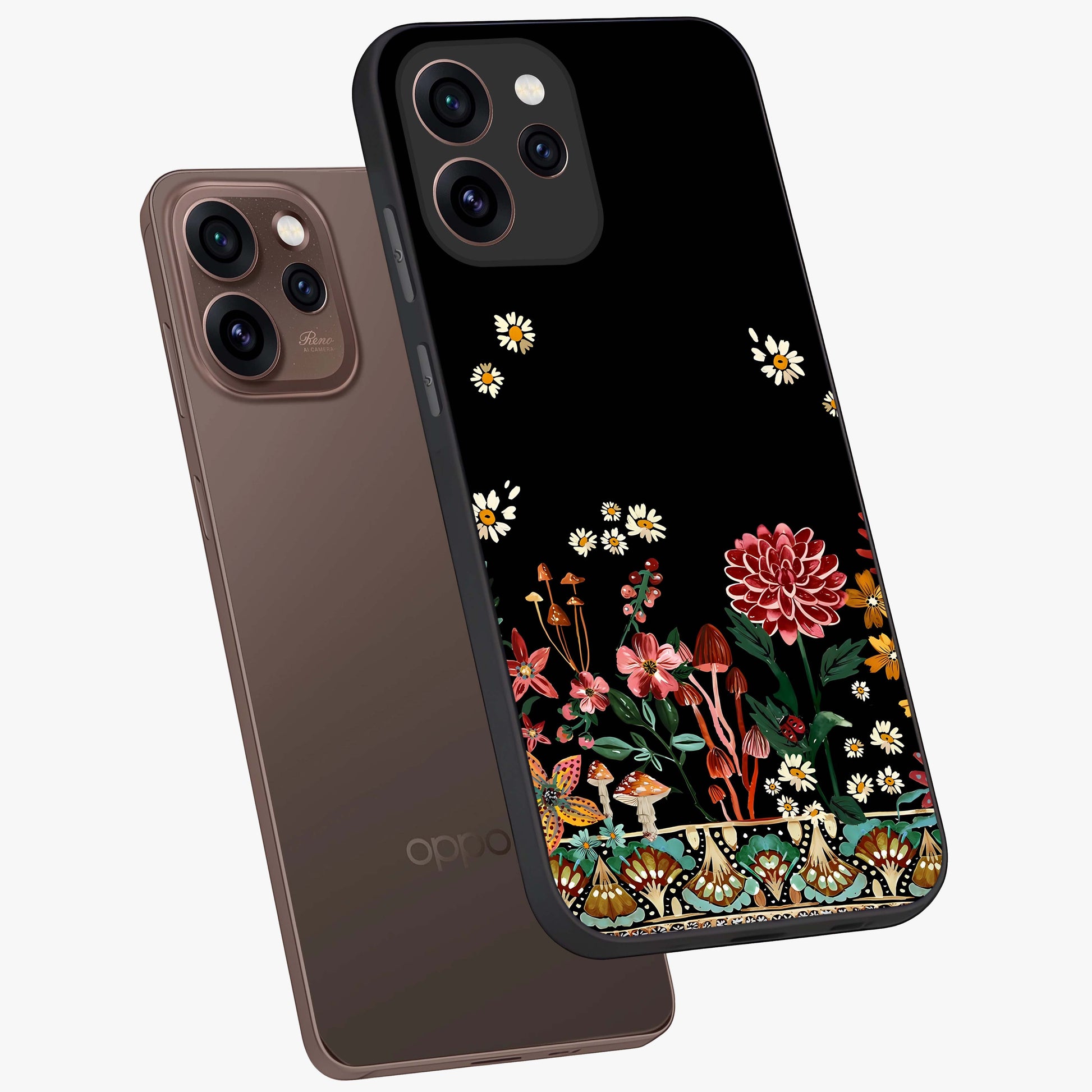 Midnight Bloom Pattern Glass Case displayed in angled mockup highlighting elegant flower design with midnight aesthetic style.