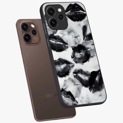 Midnight Kiss Marks Glass Case displayed in angled mockup highlighting playful romantic design with bold midnight aesthetic.