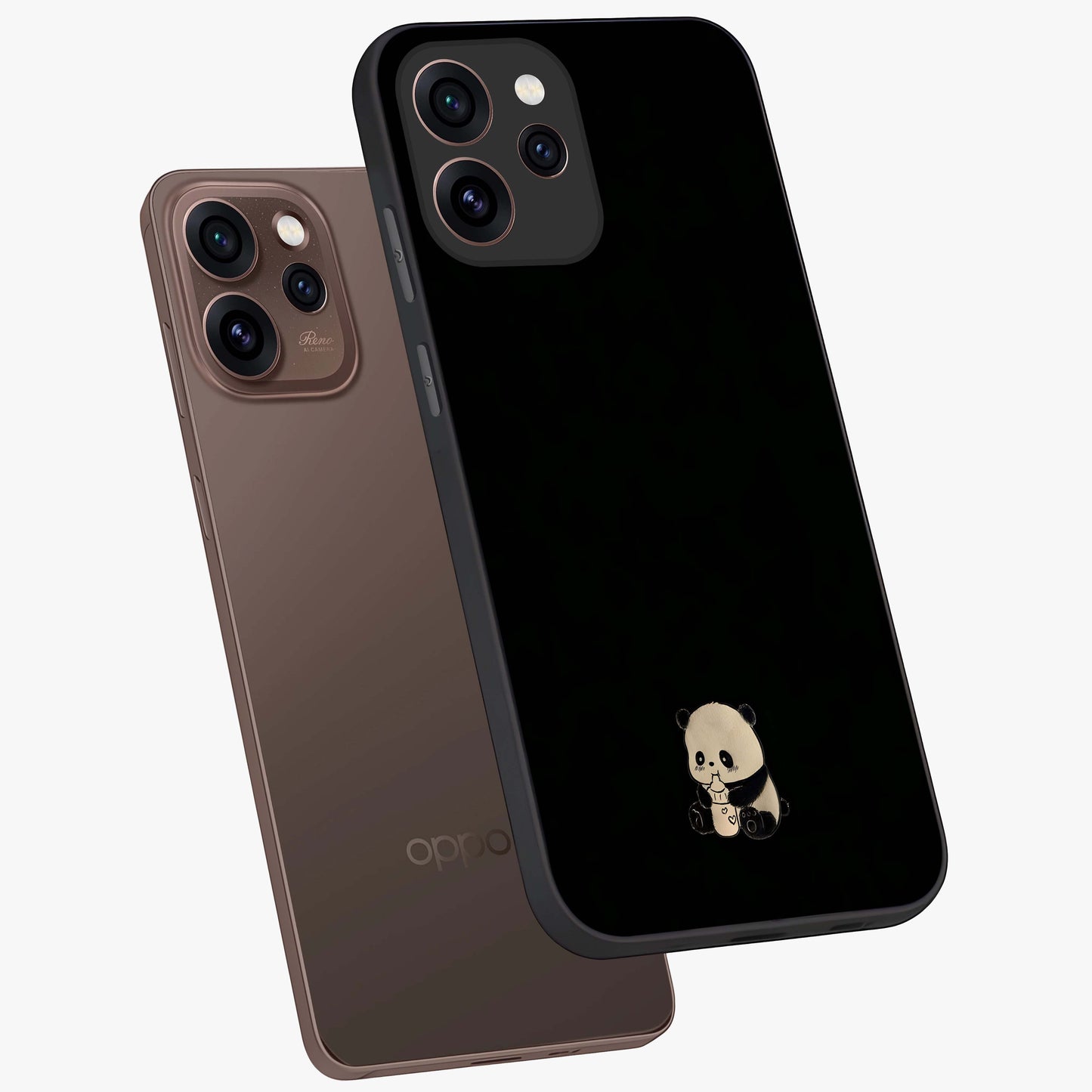 Midnight Panda Love Glass Case displayed in angled mockup highlighting adorable panda illustration with midnight aesthetic.