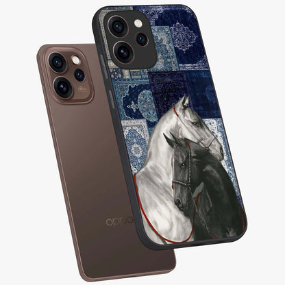 Midnight Stallion Blues Glass Case displayed in angled mockup highlighting powerful stallion illustration with deep midnight tones.