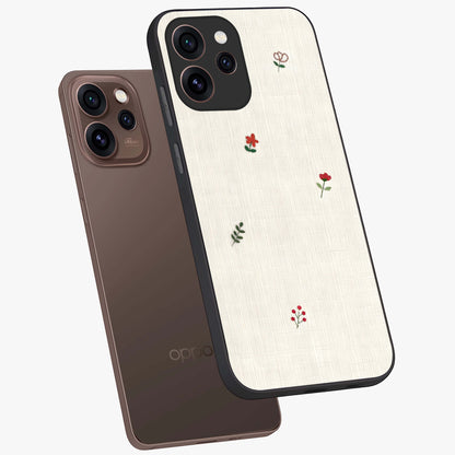 Minimalistic Blue With White Flower Pattern Glass Case displayed in angled mockup highlighting simple floral design with minimal aesthetic.