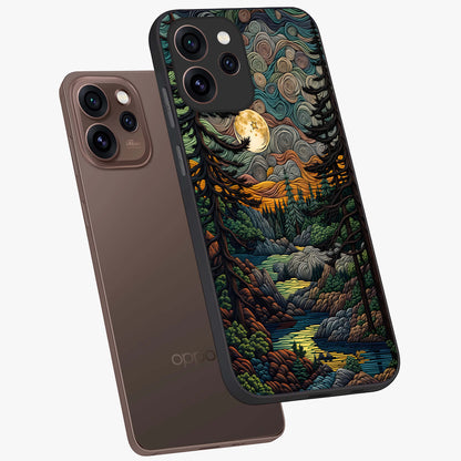 Moonlight Forest Dream Glass Case displayed in angled mockup highlighting dreamy forest design with glowing moon aesthetic.